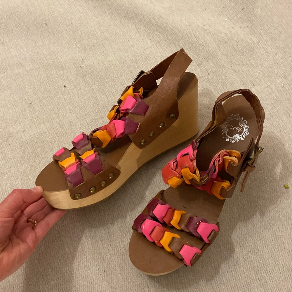 Colourful Leather Woven Style Clog Platforms